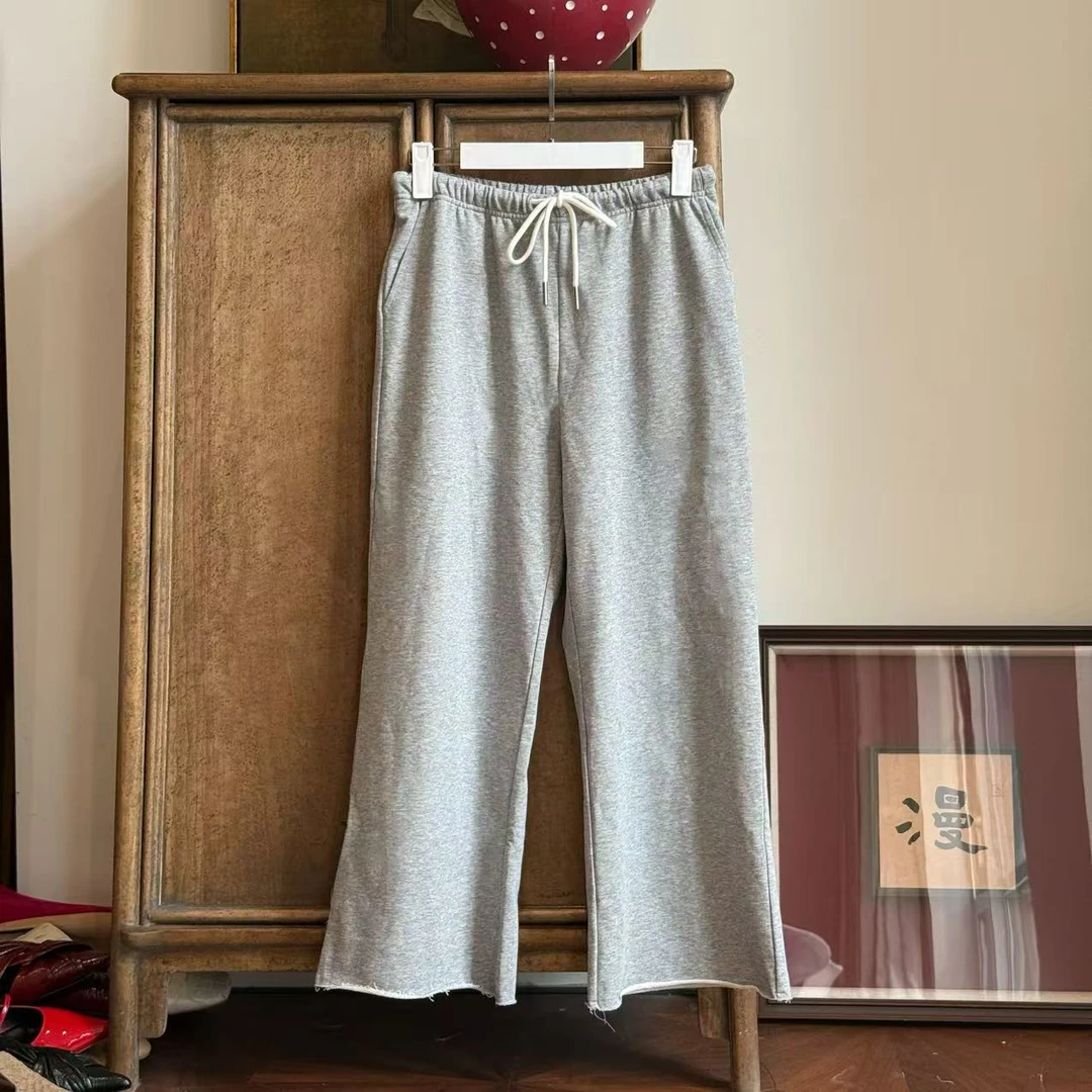 《脏脏裤》MYL 2025夏季纯棉灰色休闲裤直筒卷边松紧腰抽绳休闲裤