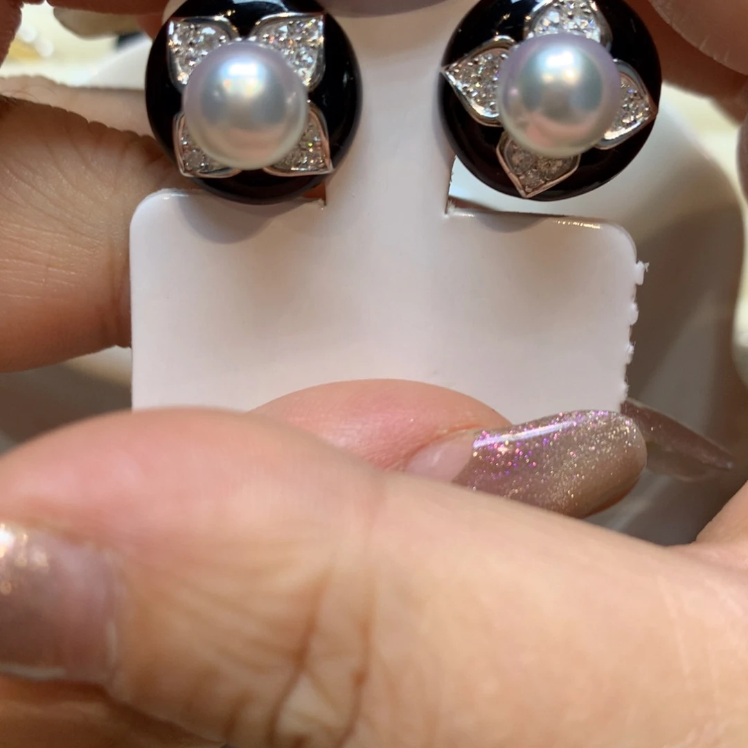 银S925镶嵌海水珍珠耳饰