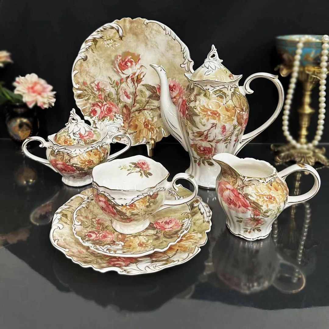 宫廷风外贸原单下午茶咖啡具套装咖啡杯壶茶壶点心盘