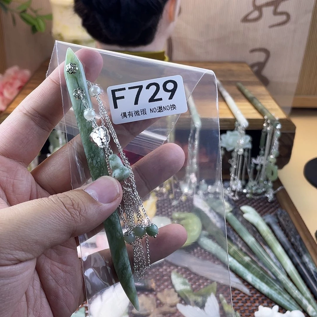 蛇纹石玉发饰合金欣*