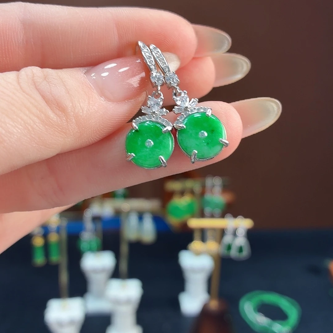 翡翠银S925镶嵌耳饰