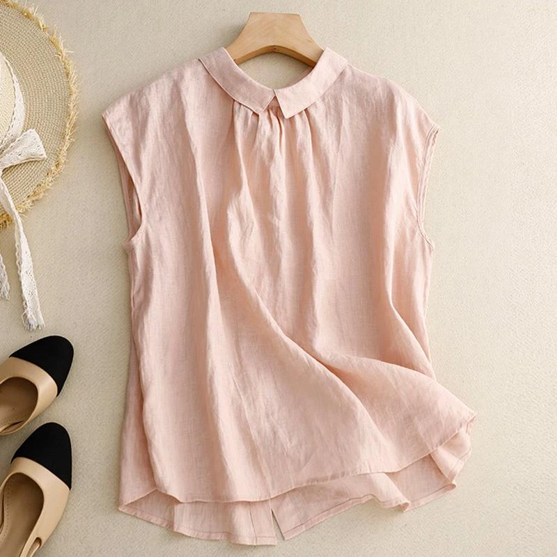无袖短袖t恤女2025夏季纯色小衫时尚气质薄款两面穿衬衣衬衫大码