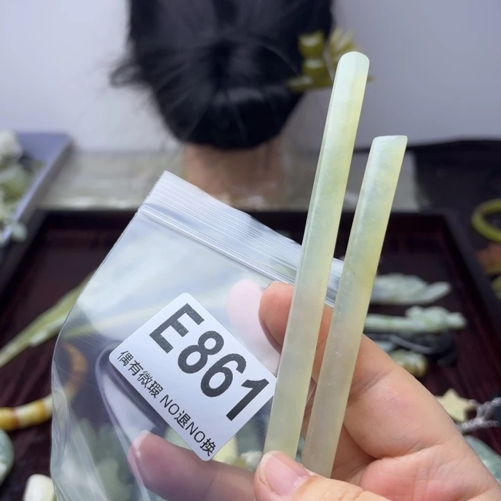 蛇纹石玉发饰合金半***冰