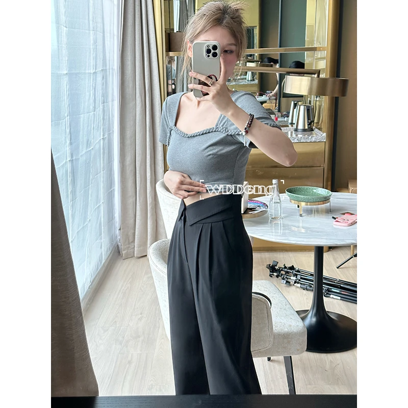 【清清款】王等等【纸片腰】时尚显瘦显腰身减龄西装长裤女UK353604