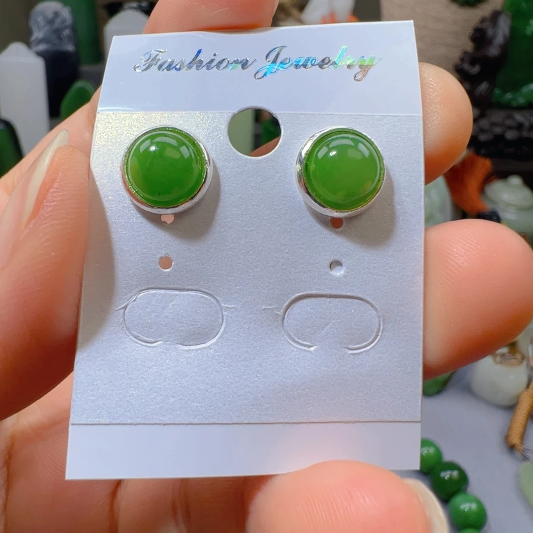 和田玉银S925镀金镶嵌耳饰