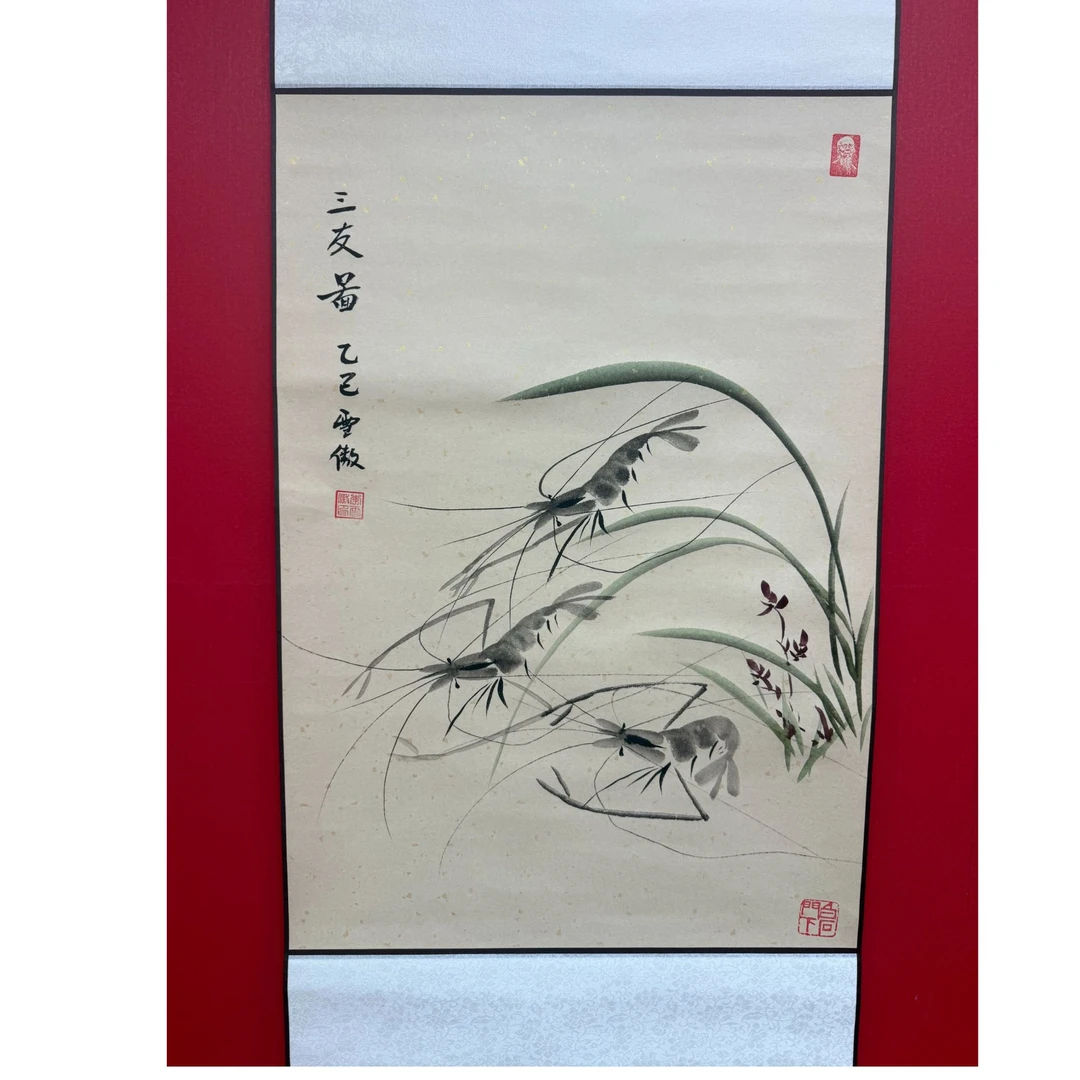 李雪傲- 三友图-三尺竖仿古轴-纸本手绘