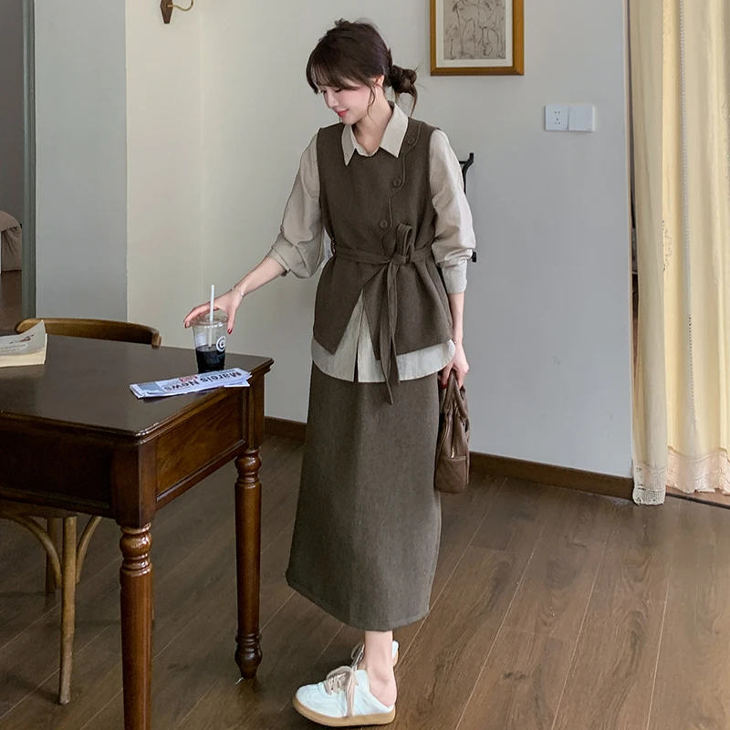 女装INS风2025套装通勤风复古法式连衣裙慵懒风吊带时尚套装拼接