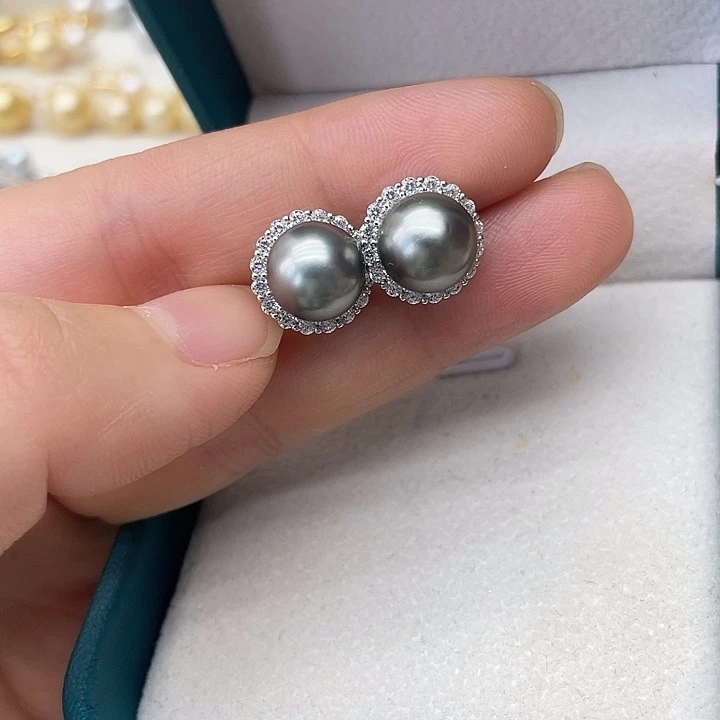 银S925镶嵌海水珍珠耳饰