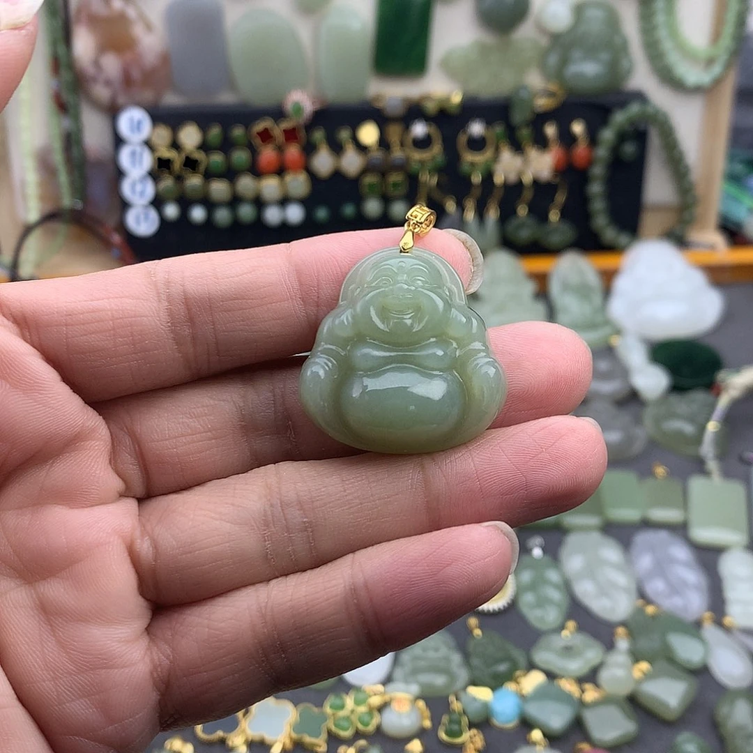 和田玉银S925镶嵌吊坠(不含链)