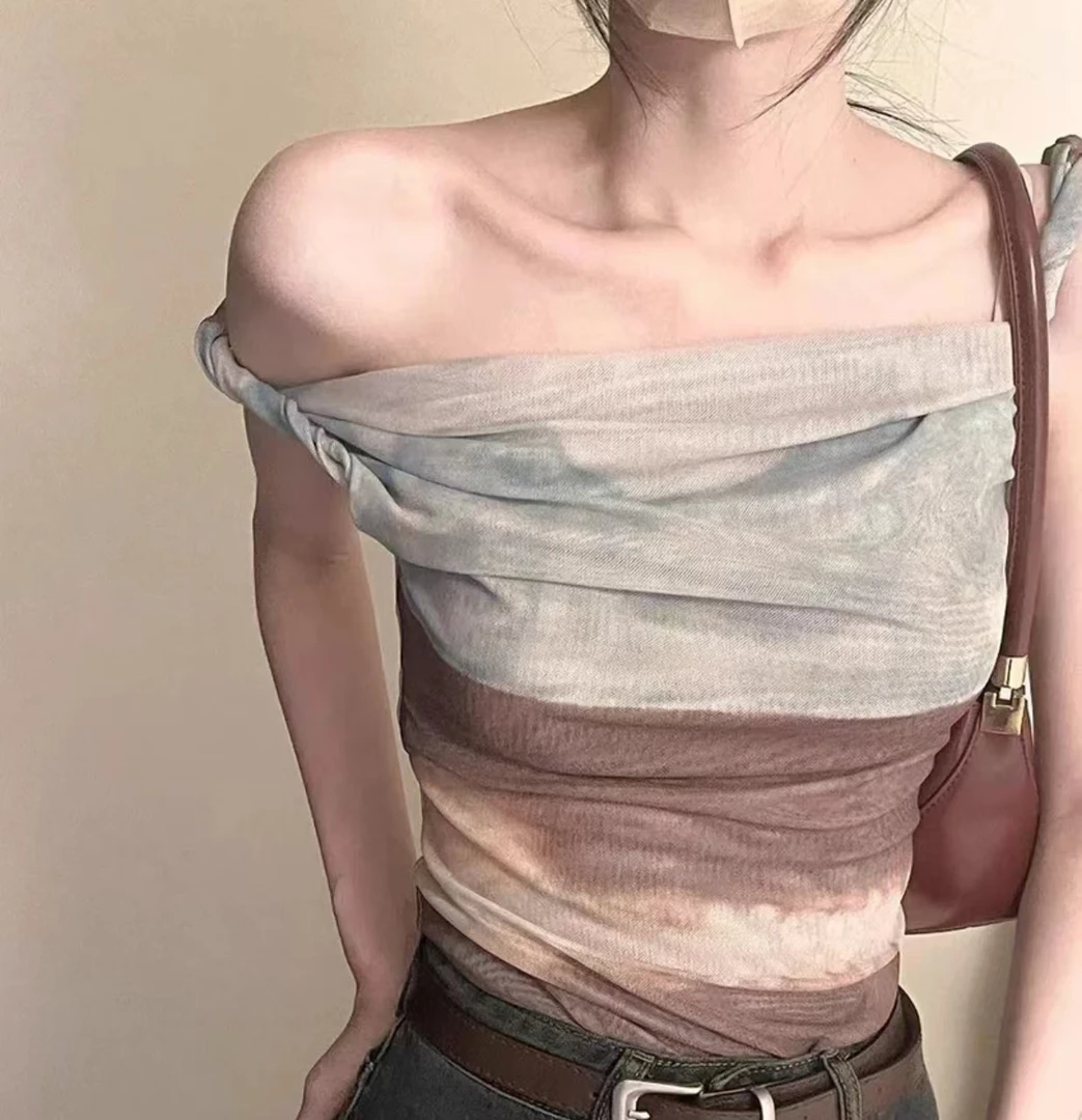 【1101-1200】新款春夏扎染网纱衣弹力罩衫