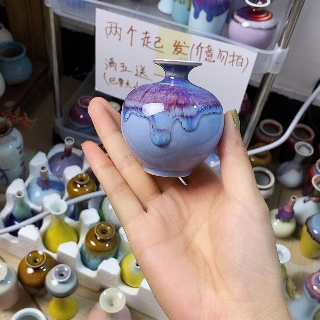 摆件巴掌大不插花景德镇高温陶瓷小花器