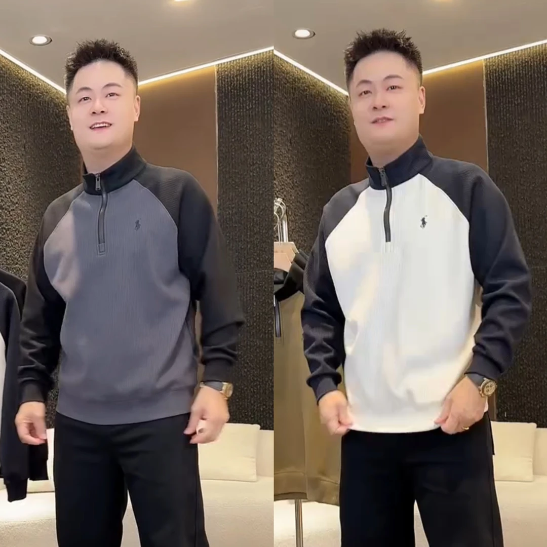 秋冬新款插肩拼色刺绣男士立领卫衣秋季新款时尚百搭休闲立领卫衣