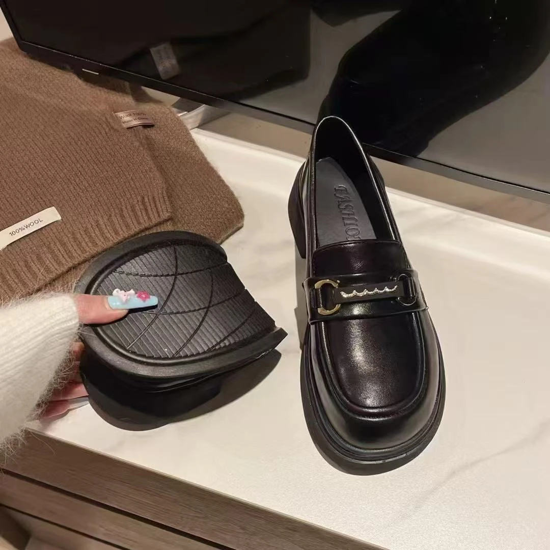 【亦菲同款】春季休闲厚底乐福鞋新款百搭高级感时尚   5591