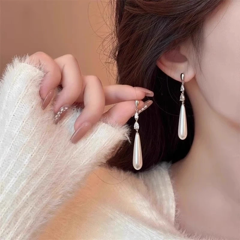 水滴珍珠耳环长款耳坠女款2025新款高级感旗袍配饰新中式国风耳饰