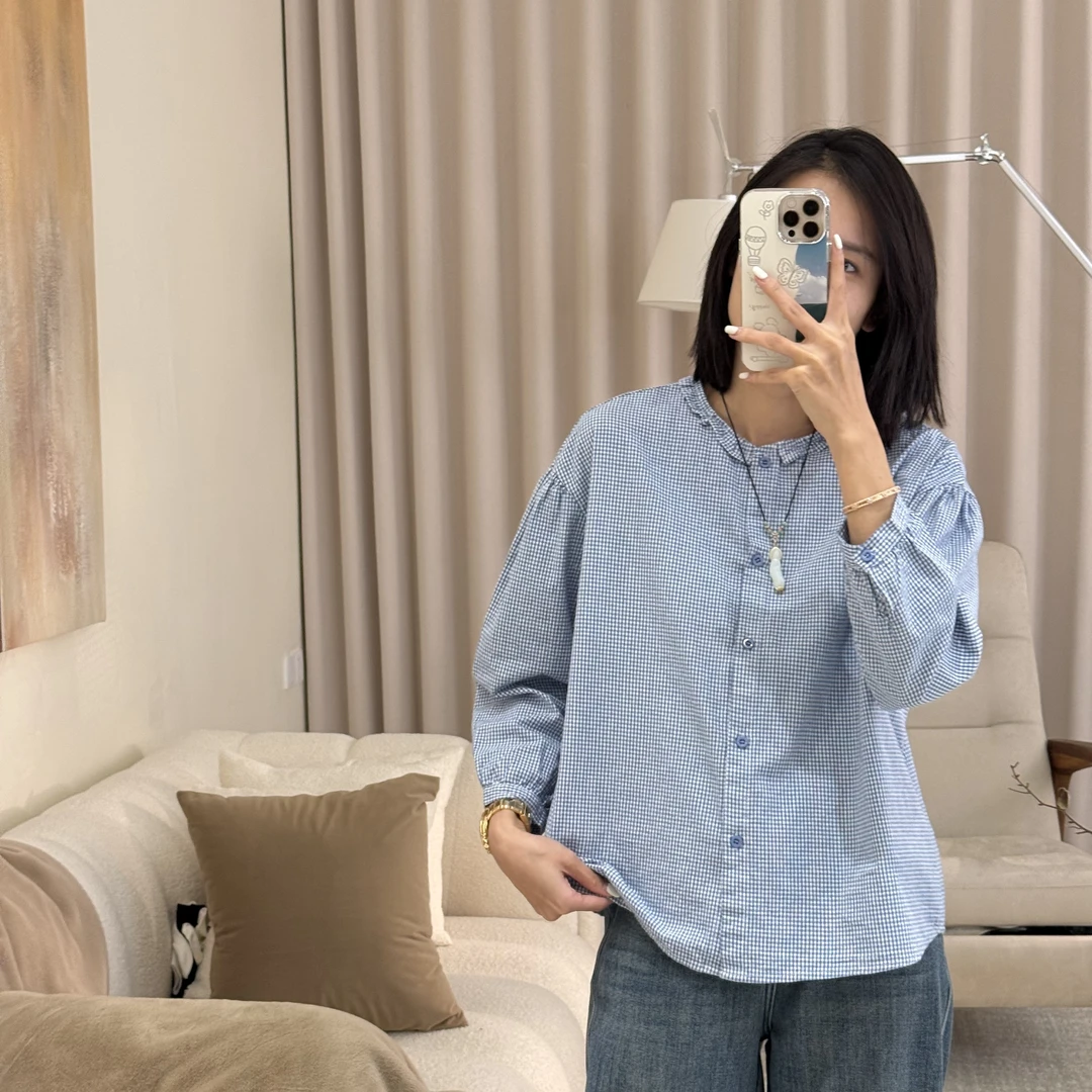 喜樂  2025小格子花边衬衫春季新款时尚百搭文艺休闲小众女士上衣