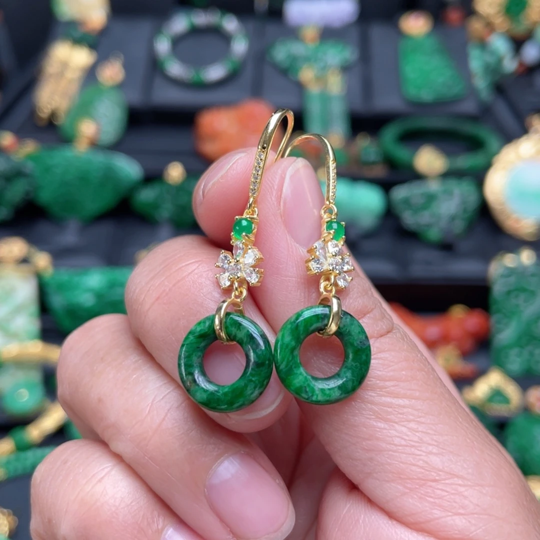 翡翠银S925镶嵌耳饰