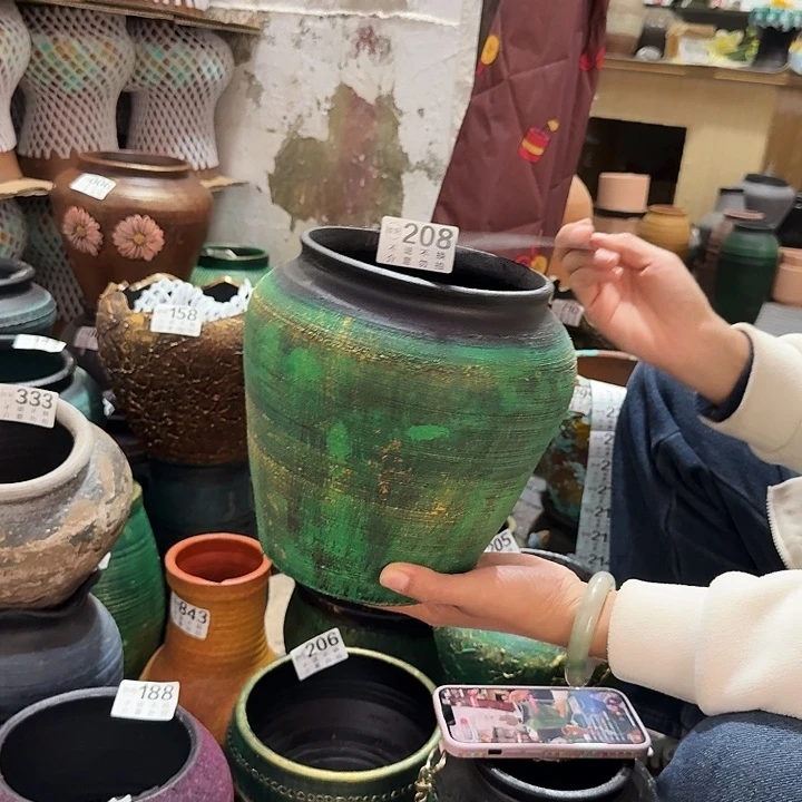 瑕疵绿色坛子208高度20口径14