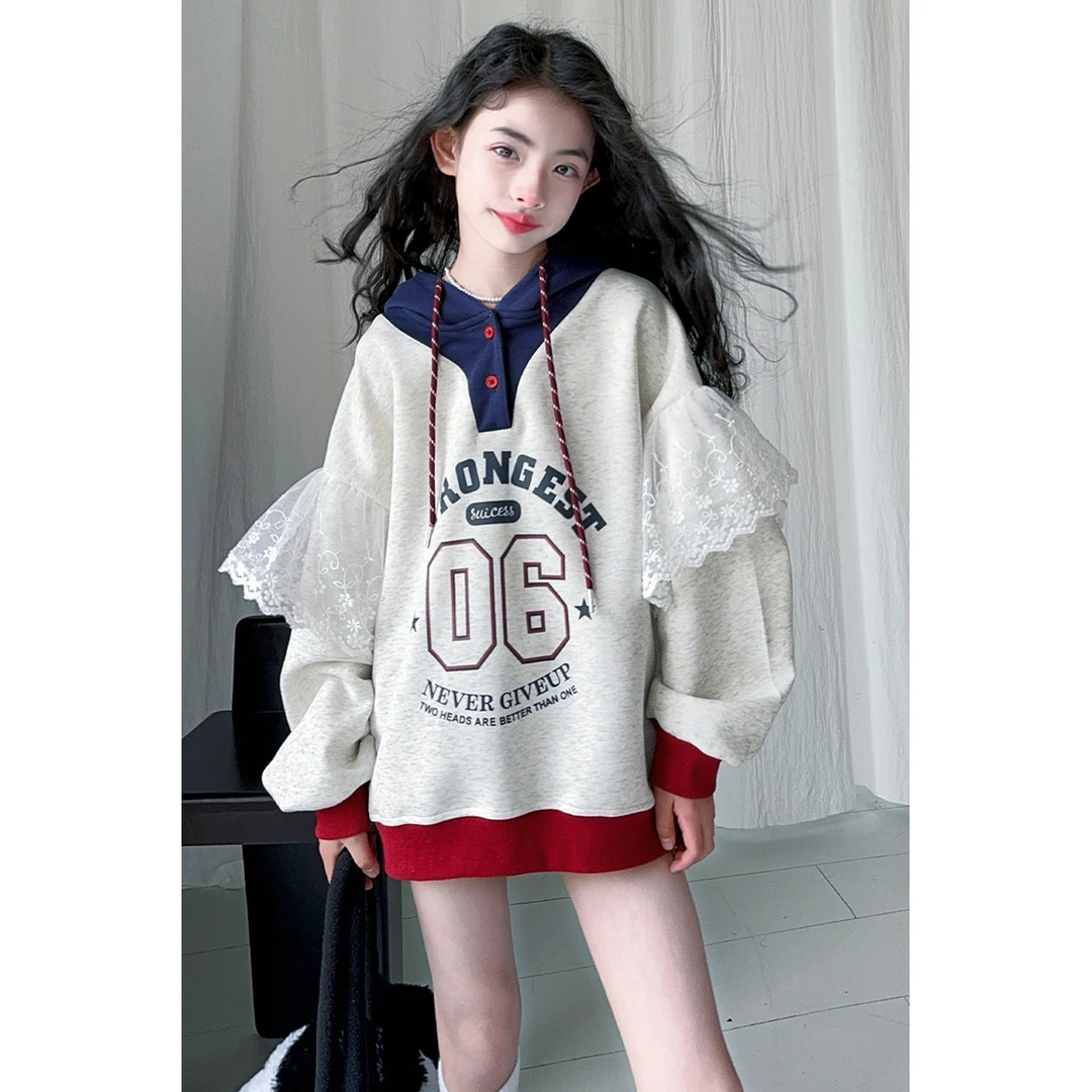 童装女童休闲上衣宽松洋气连帽卫衣2025春季新款时髦韩范中大儿童