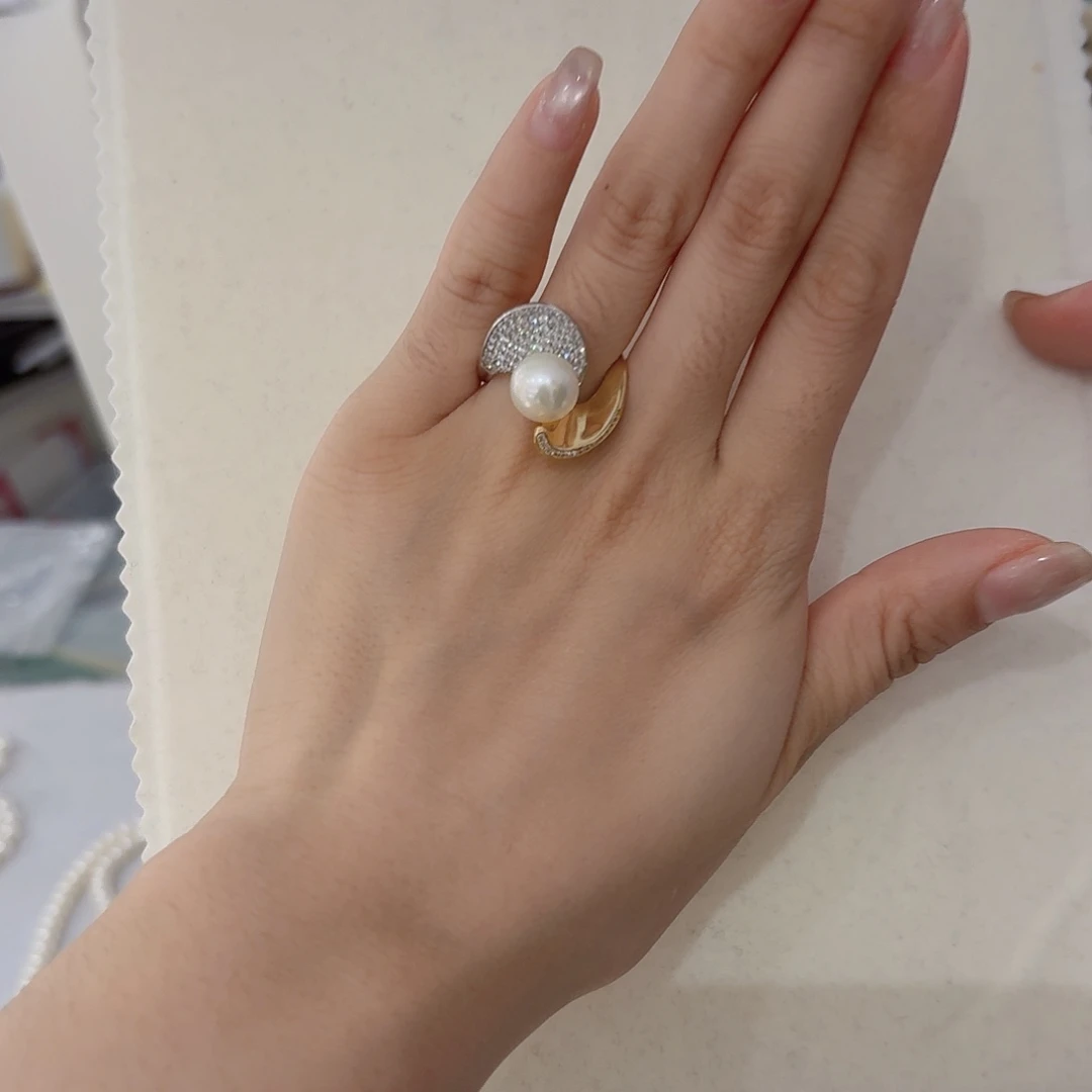 戒指银S925镶嵌淡水珍珠