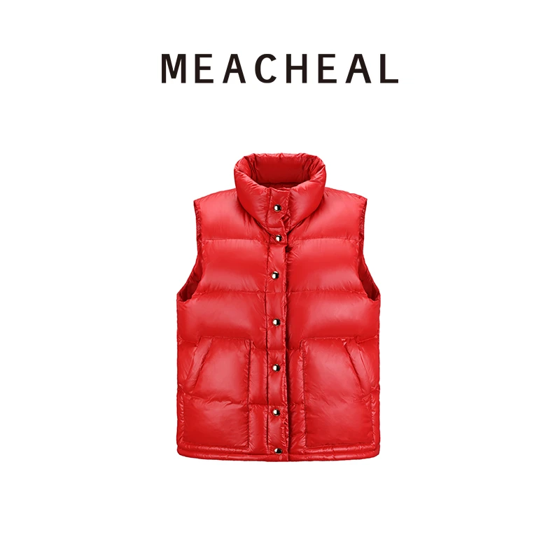 MEACHEAL米茜尔冬季新款柿子红时尚休闲立领羽绒马甲