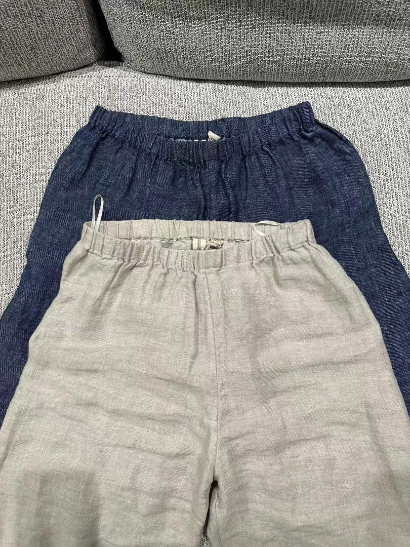 FZ必入亚麻系列 百搭牛仔靛蓝亚麻直筒裤