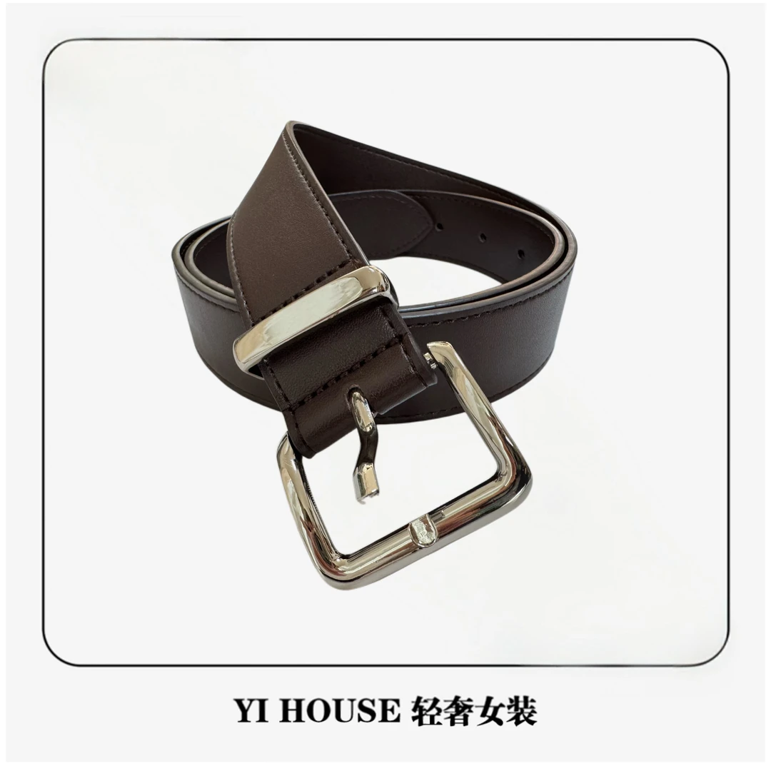 Yihouse【棕情角落】真皮简约棕色女款宽腰带百搭高级感Y1002