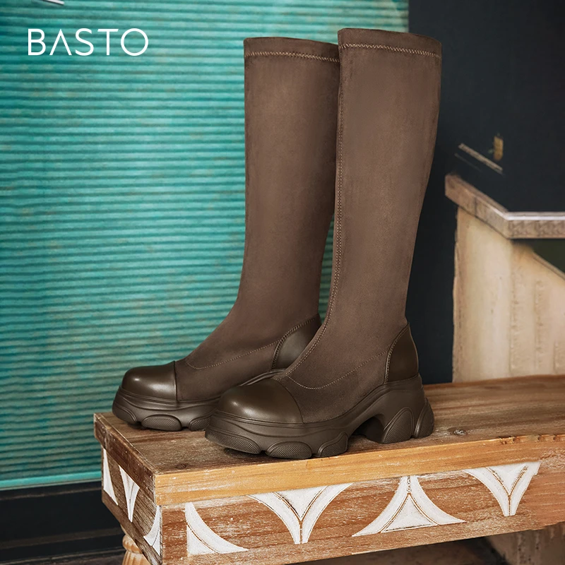 【丽公主专属】百思图商场同款时尚通勤弹力靴粗跟女长靴O3008DG4