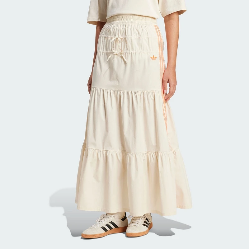 阿迪达斯三叶草25夏女经典运动三条纹半身裙含钩编细节长裙KC0768