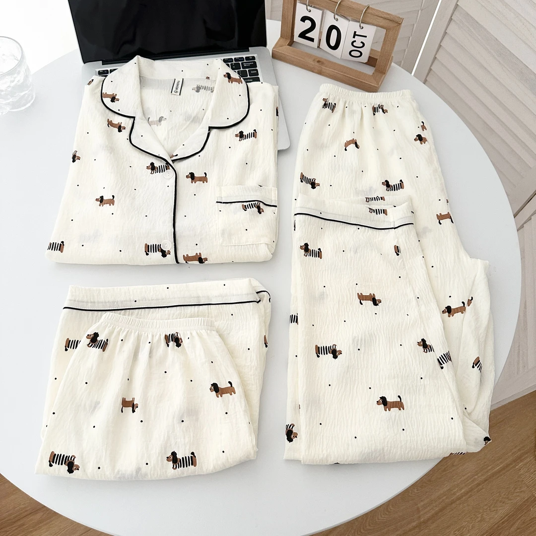 三件套夏季新款女睡衣云朵棉短袖短裤长裤睡衣女款爆款2025新款