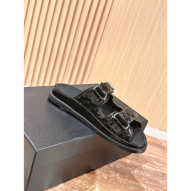 24新款小香风拖鞋夏季外穿厚底菱格纹魔术贴沙滩鞋女