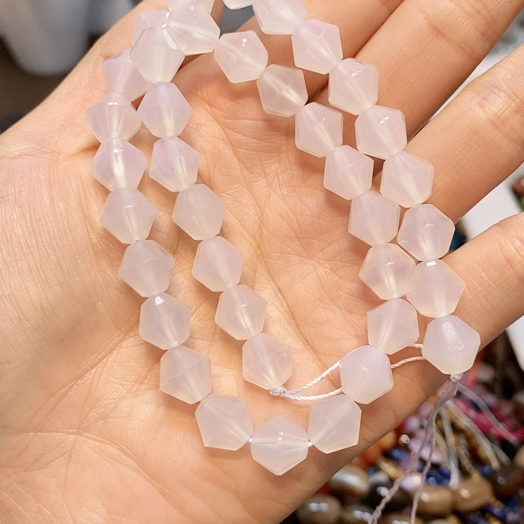 玛瑙/玉髓散珠10mm白玛瑙一条