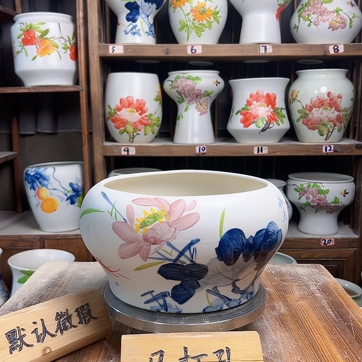 摆件口25青花荷花新款陶瓷陶瓷