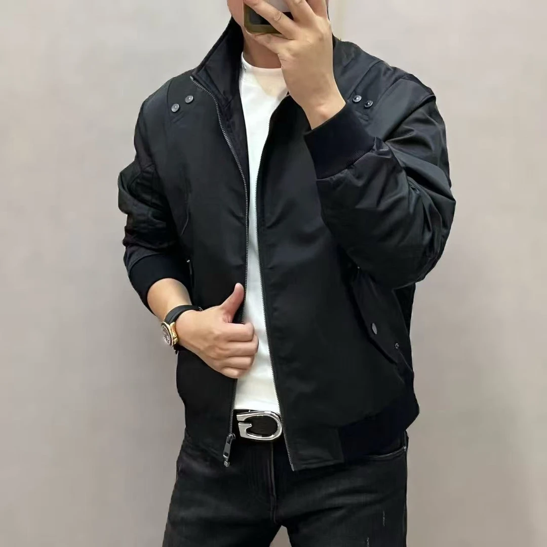 新款高端男士简约休闲纯色立领棉服外套jk001