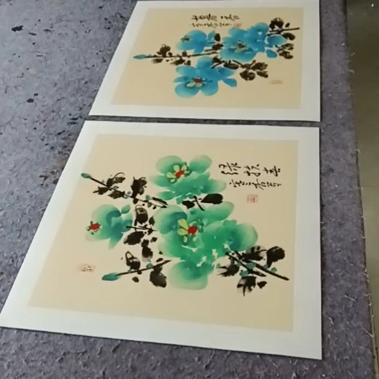 带灯款写意画牡丹花两张50cm×50cm