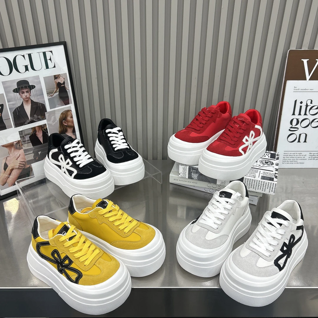 广州欧货【调色盘】秋季真皮6cm时尚百搭系带ins风圆头松糕鞋