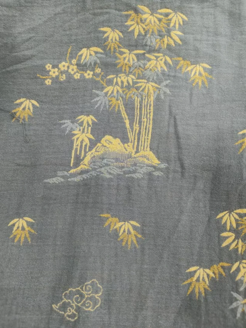 （竹报平安黑金）)全棉色织提花双层纱 幅宽2.5米 双面可用