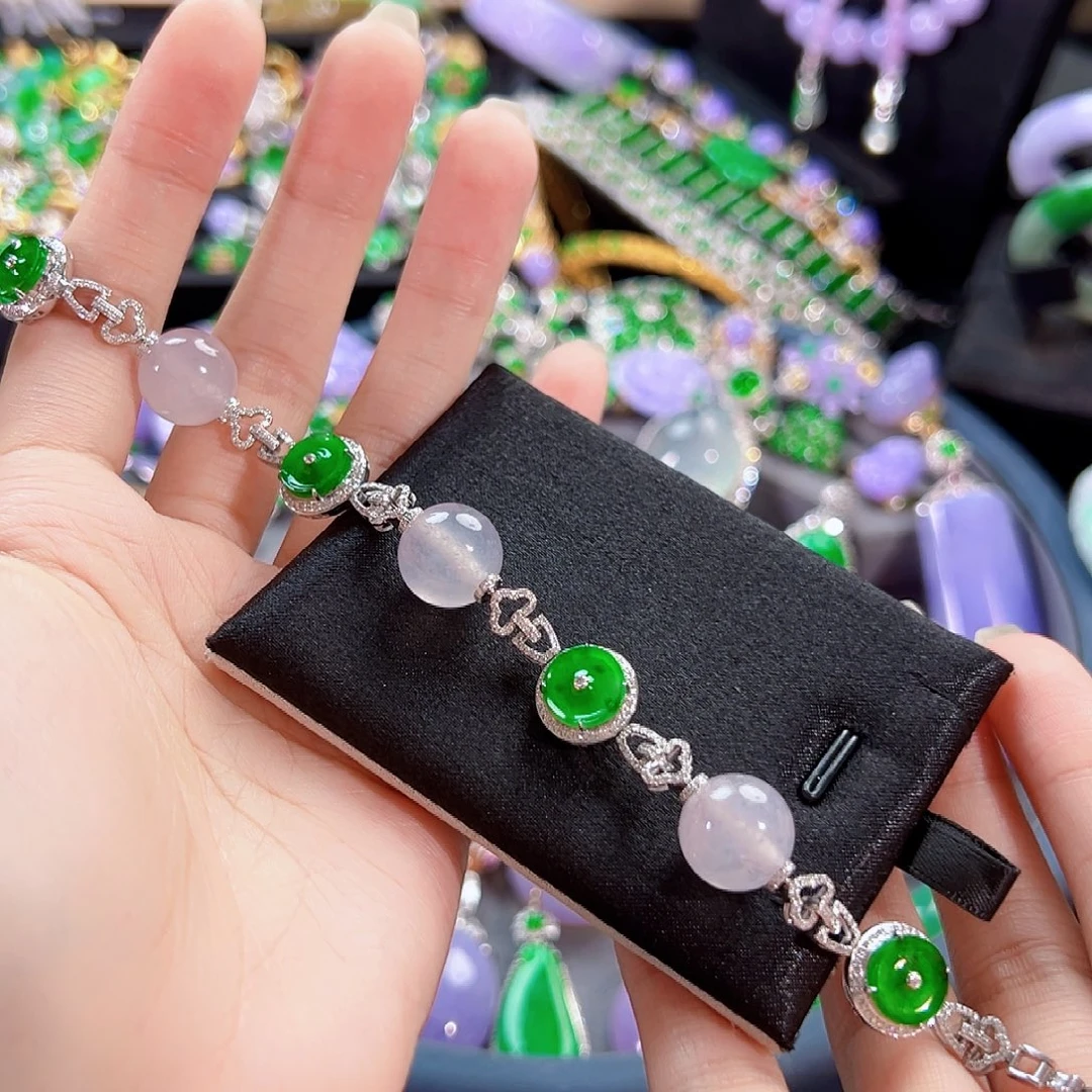 翡翠18K金镶嵌手链签收后24小时鉴赏期