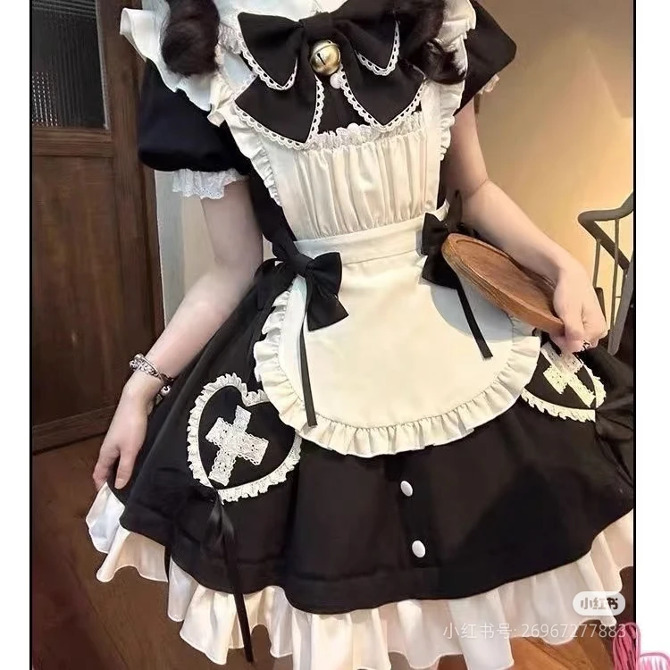 【现货】心动告急洛丽塔日常可爱小女仆连衣裙心动玩偶op黑白日常