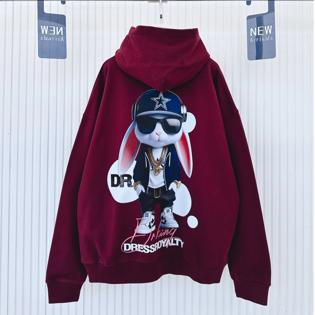 DRESS ROYALTY金链兔连帽卫衣宽松加厚重磅情侣款卫衣-D0373