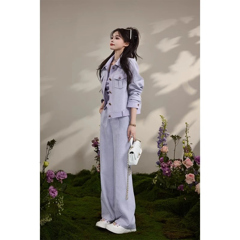 【纪朵研】8113#休闲套装女士2025秋季新款时髦洋气直筒裤两件套