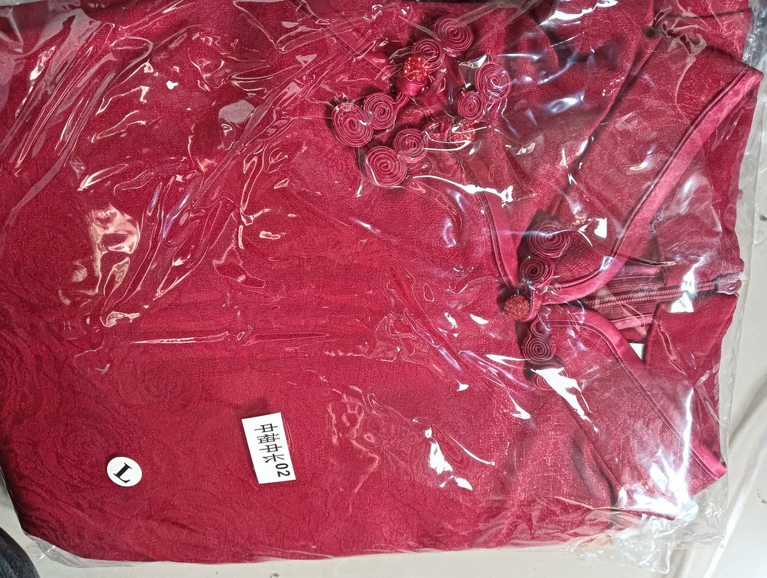 2024新款酒红色玫瑰提花旗袍（三排扣）