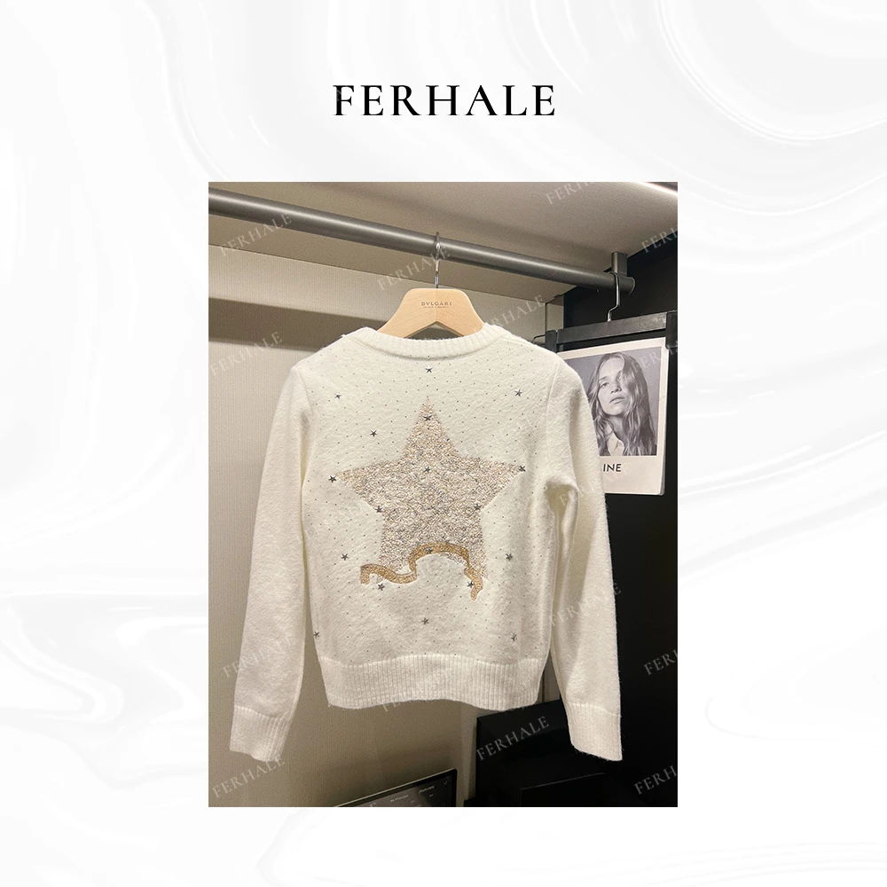 FERHALE 甜美减龄星星刺绣早秋针织吊带上衣