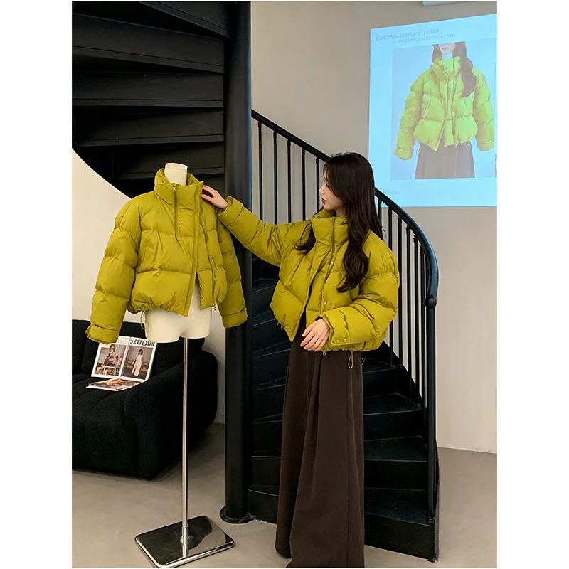 韩系宽松高级感绿色立领棉服女2025巨好看的冬装小个子洋气外套