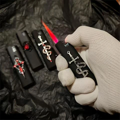 原创手作打火机防风户外高档末日玫瑰粉色火焰可充气便携式点火器