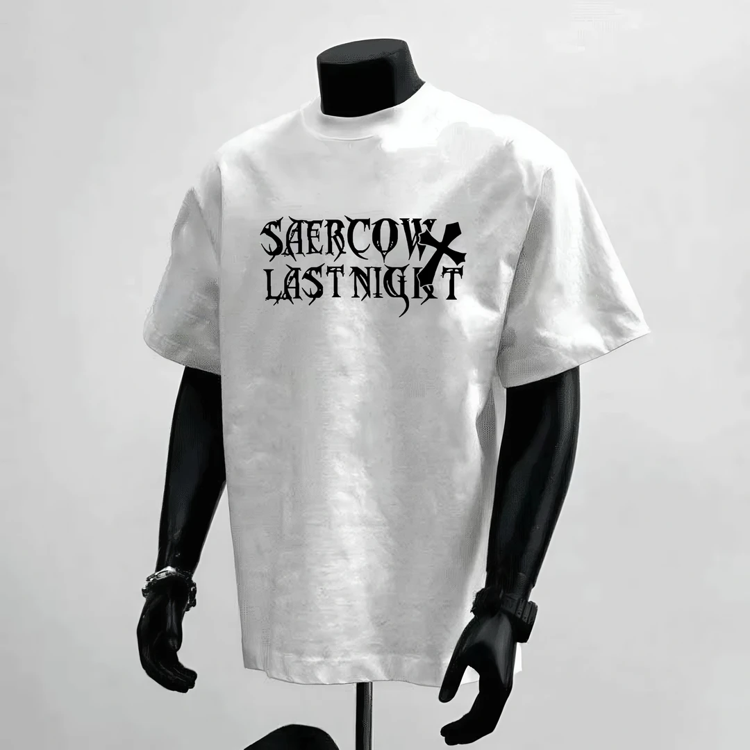 男短袖t恤夏季新款字母十字架美式潮男痞帅时尚宽松休闲百搭T恤男