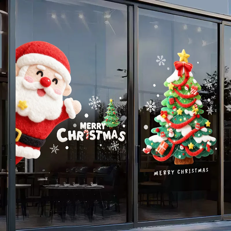 圣诞节装饰玻璃贴纸场景布置店铺橱窗玻璃门圣诞树新年贴静电贴膜