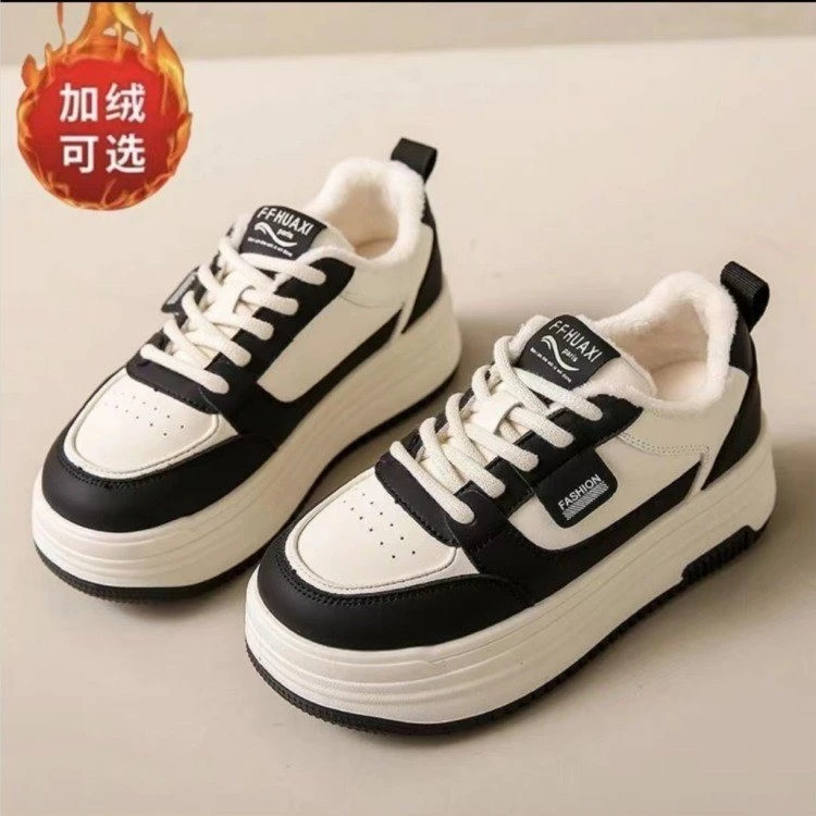 加绒时尚厚底小白鞋女2025冬款百搭韩版学生休闲板鞋