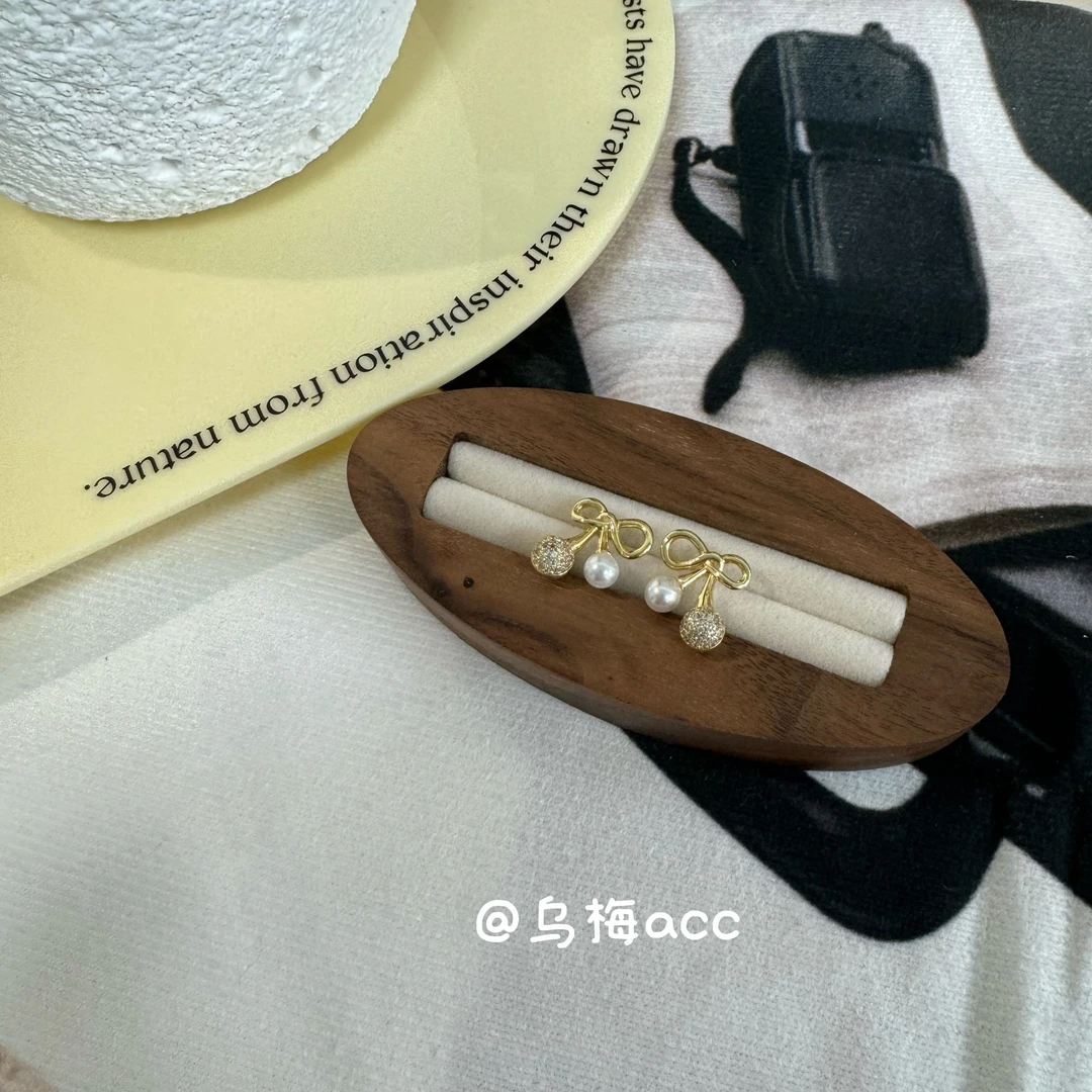 925银耳饰 小众设计师款 金色樱桃气质通勤925耳钉