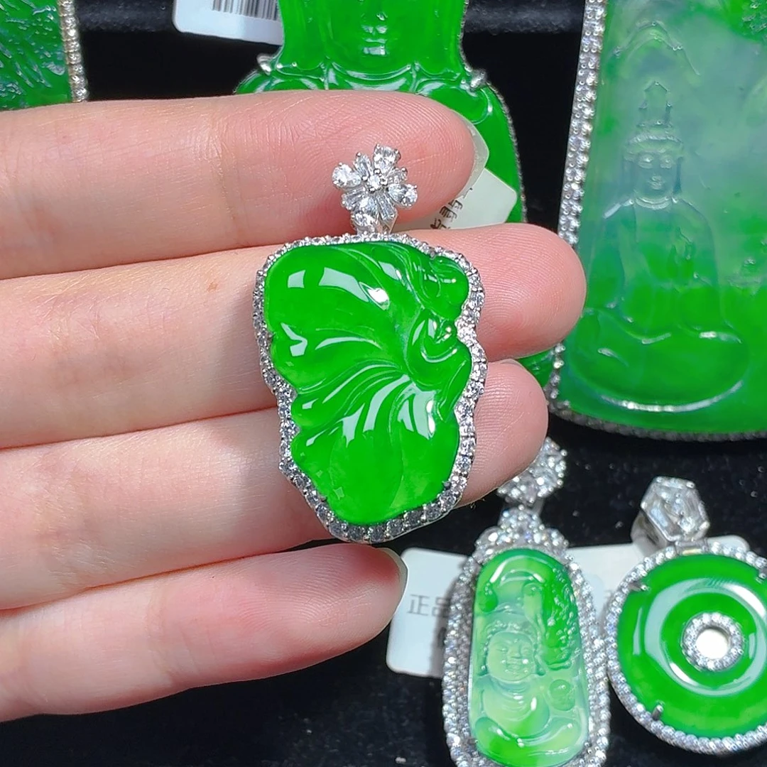 翡翠银S925镶嵌颈饰天然A货翡翠