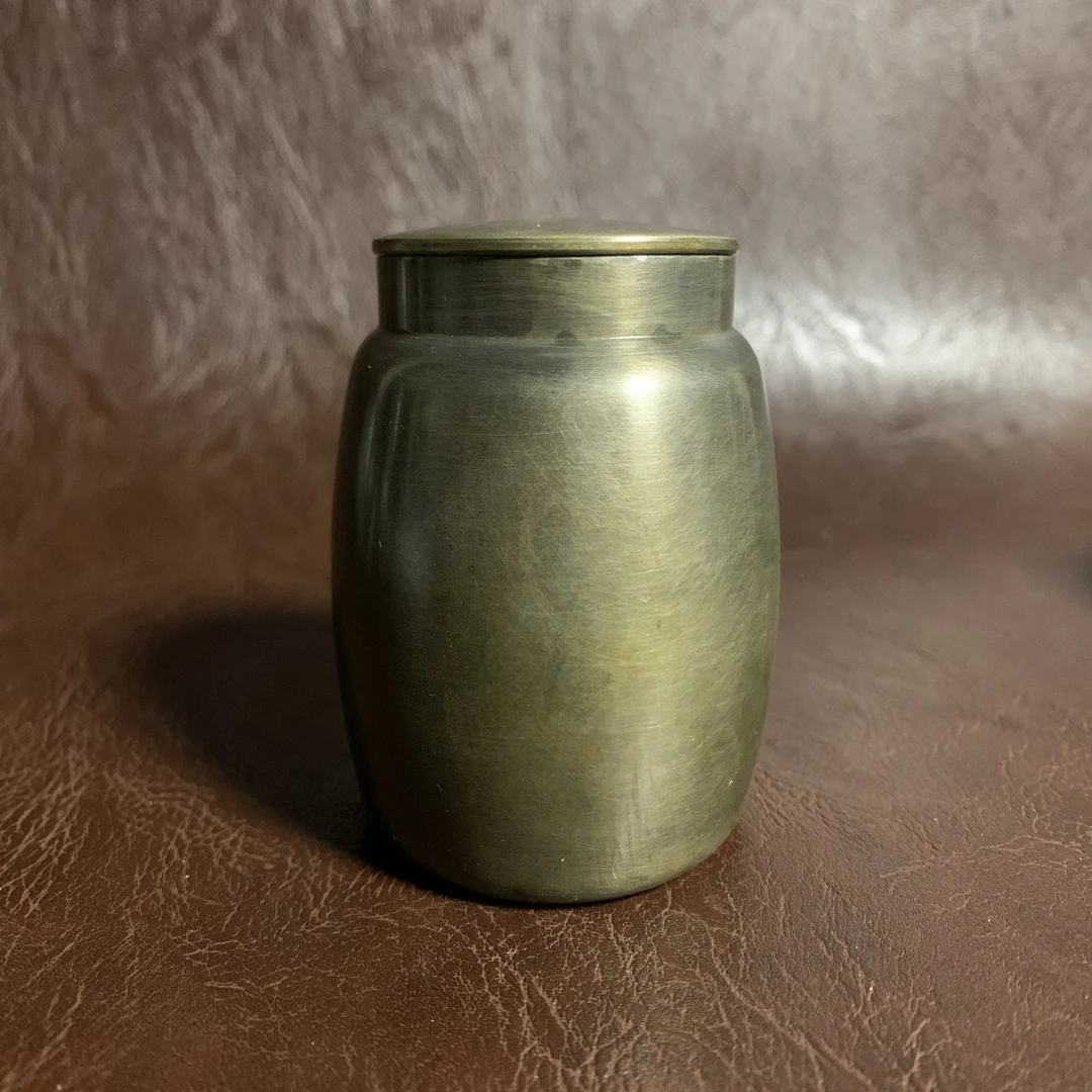锡器  素面茶叶罐 内嵌盖